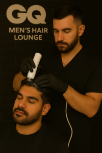 Scalp analysis being performed at GQ Men's Hair Lounge.