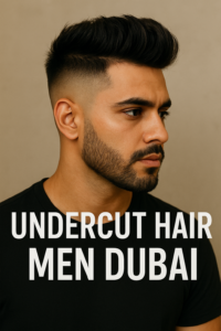 Undercut hairstyle for men in Dubai – trendy gents haircut with short sides and longer top, styled at GQ Men’s Hair Lounge