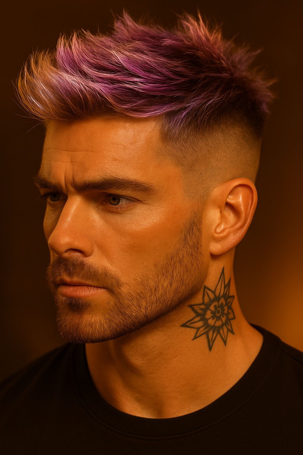 Man with a textured purple haircut and skin fade at GQ Men's Hair Lounge in Dubai