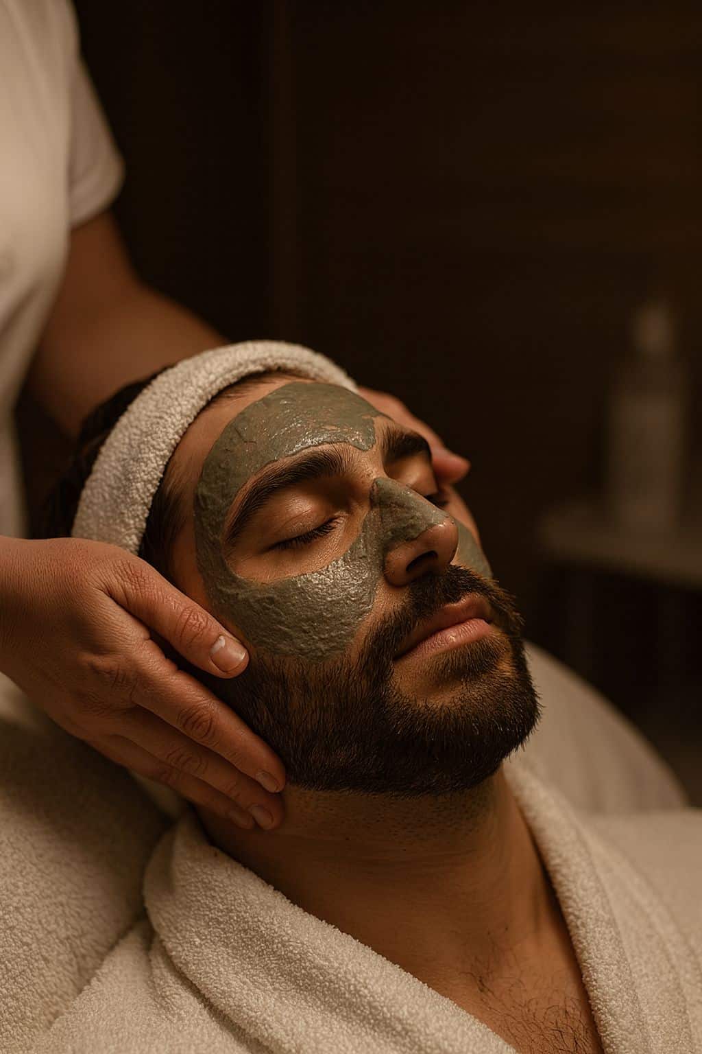 Male grooming facial service at GQ Men’s Hair Lounge Dubai