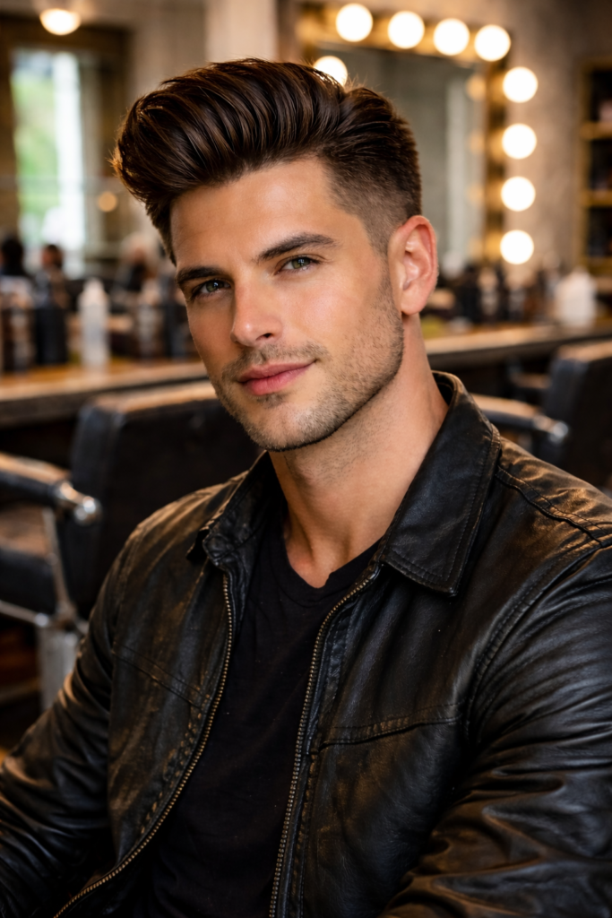Precision fade haircut with clean taper and sharp blending at GQ Men’s Hair Lounge in JLT Dubai, showcasing a modern men’s haircut styled by professional barbers